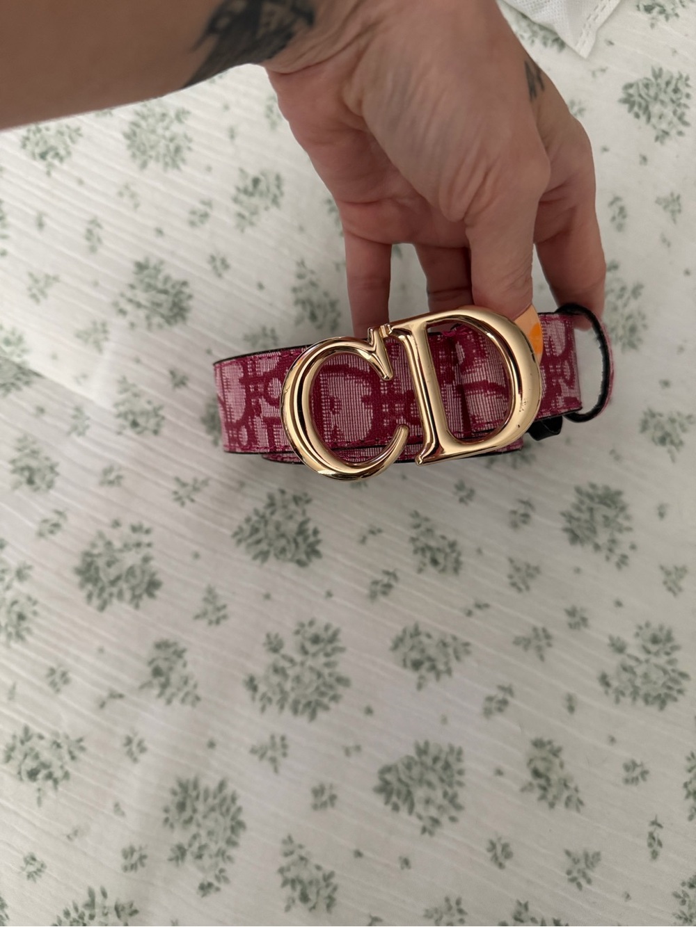 INSPIRED belt-Style Pink Canvas belt with Gold 'CD' Buckle